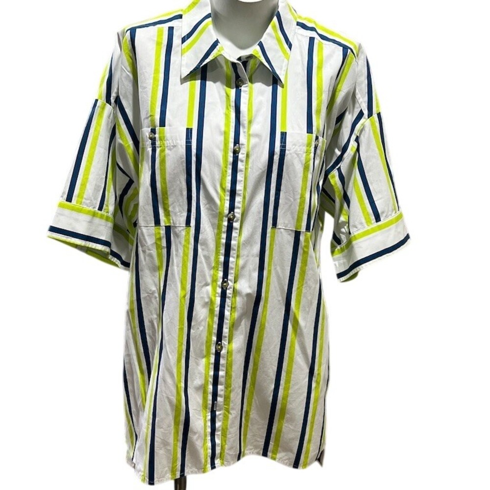 By Anthropologie Tunic Top Womens M Striped Button Front 3/4 Sleeve